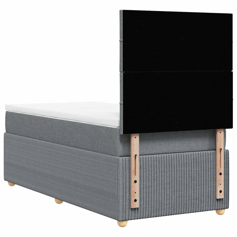 Pat box spring cu saltea, gri deschis, 90x200 cm, textil