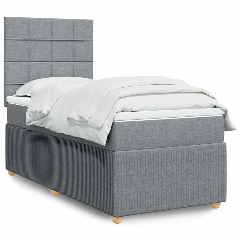 Pat box spring cu saltea, gri deschis, 90x200 cm, textil