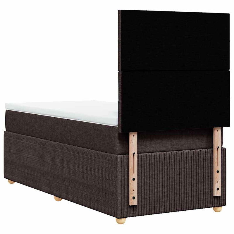 Pat box spring cu saltea, maro închis, 90x200 cm, textil