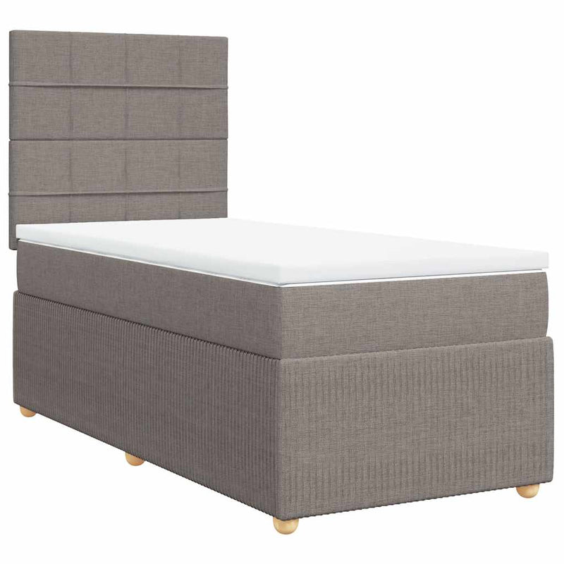 Pat box spring cu saltea, gri taupe, 90x200 cm, textil