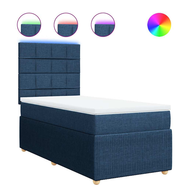 Pat box spring cu saltea, albastru, 90x200 cm, textil