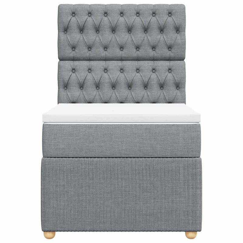 Pat box spring cu saltea, gri deschis, 90x200 cm, textil