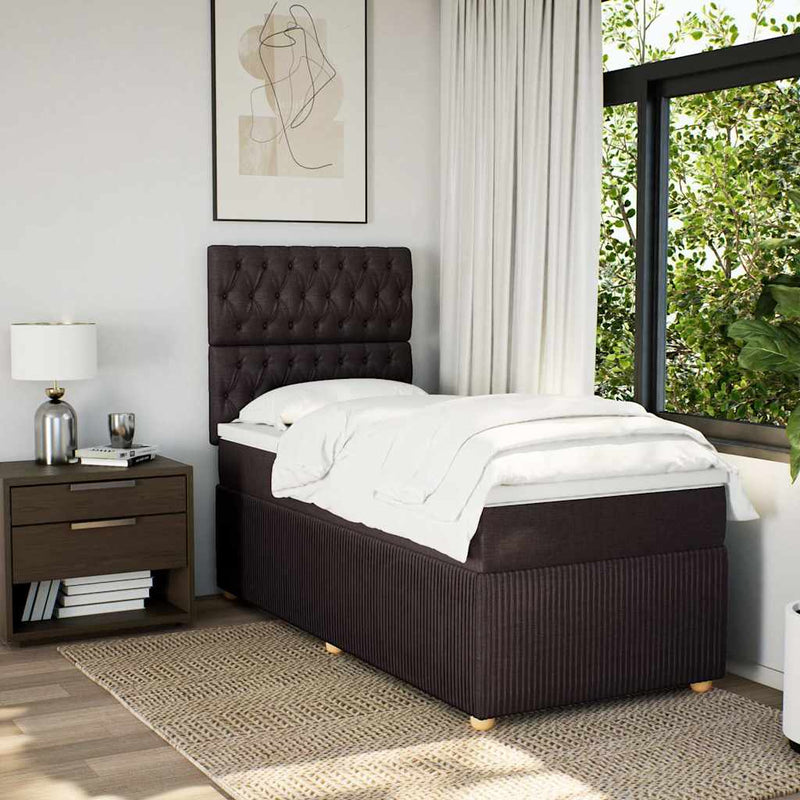 Pat box spring cu saltea, maro închis, 90x200 cm, textil
