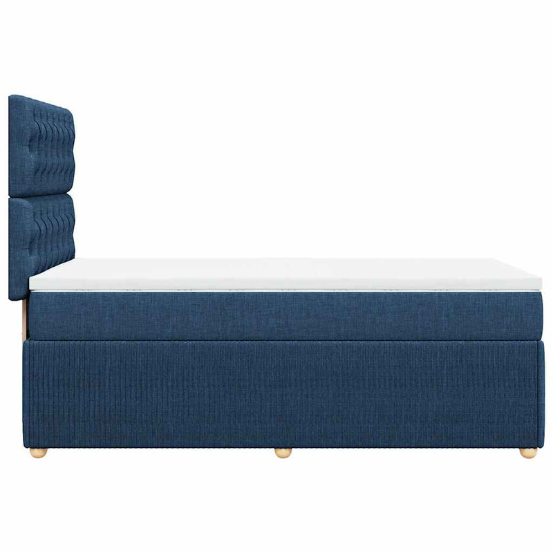 Pat box spring cu saltea, albastru, 90x200 cm, textil