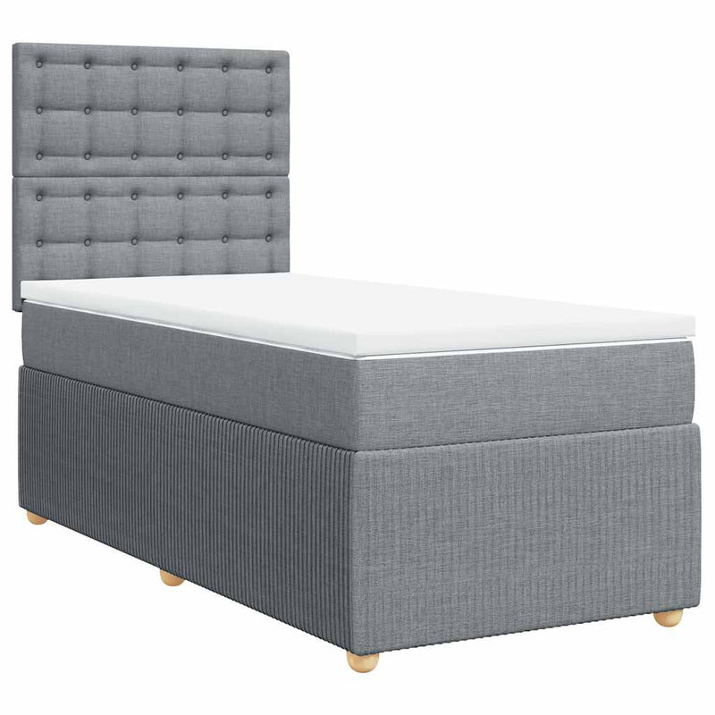 Pat box spring cu saltea, gri deschis, 90x200 cm, textil
