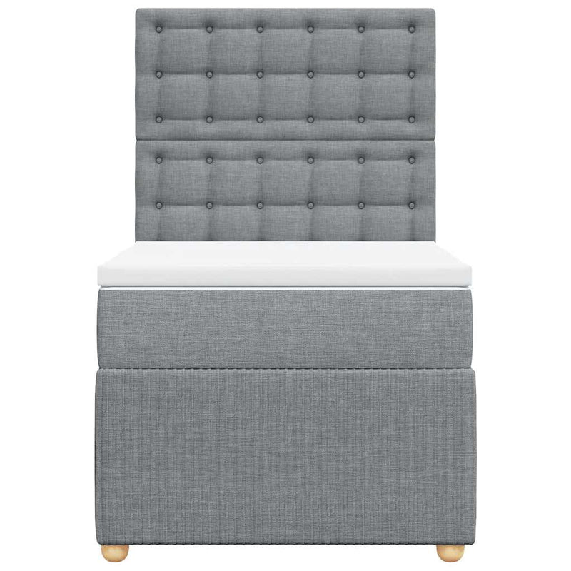 Pat box spring cu saltea, gri deschis, 90x200 cm, textil
