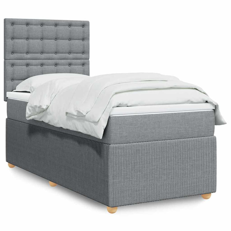 Pat box spring cu saltea, gri deschis, 90x200 cm, textil