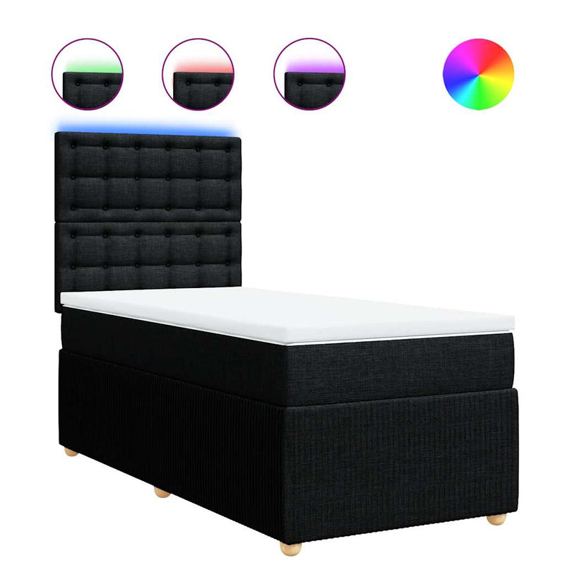 Pat box spring cu saltea, negru, 90x200 cm, textil