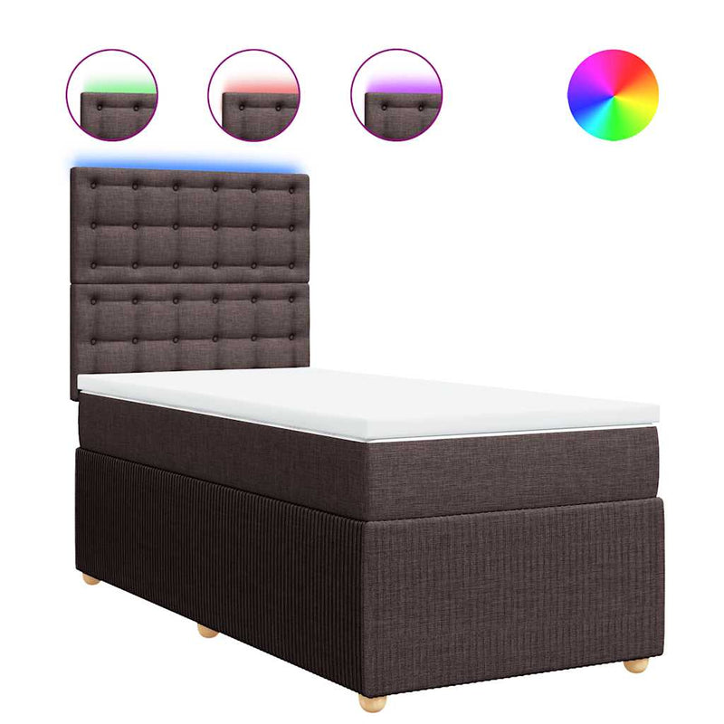 Pat box spring cu saltea, maro închis, 90x200 cm, textil