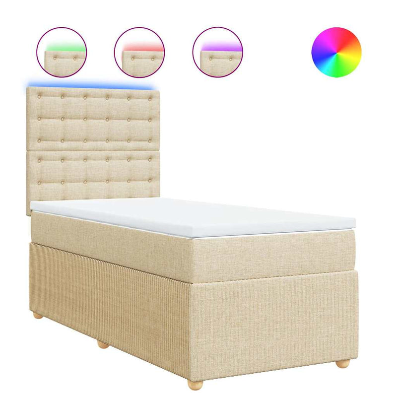 Pat box spring cu saltea, crem, 90x200 cm, textil