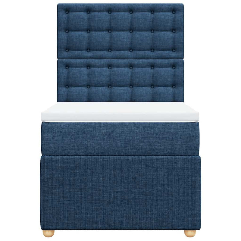 Pat box spring cu saltea, albastru, 90x200 cm, textil