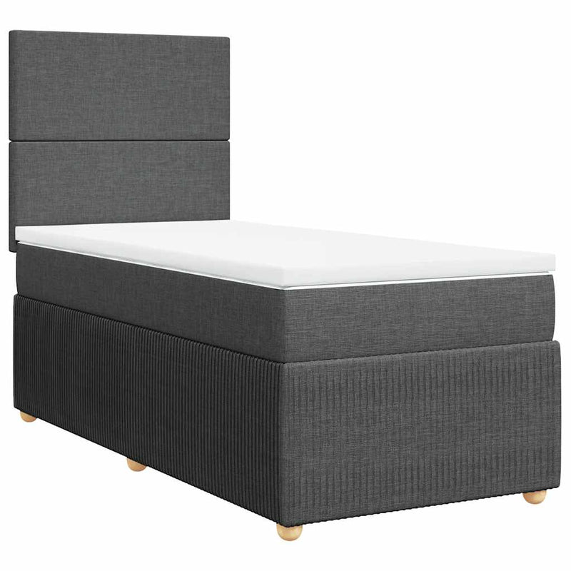 Pat box spring cu saltea, gri închis, 100x200 cm, textil