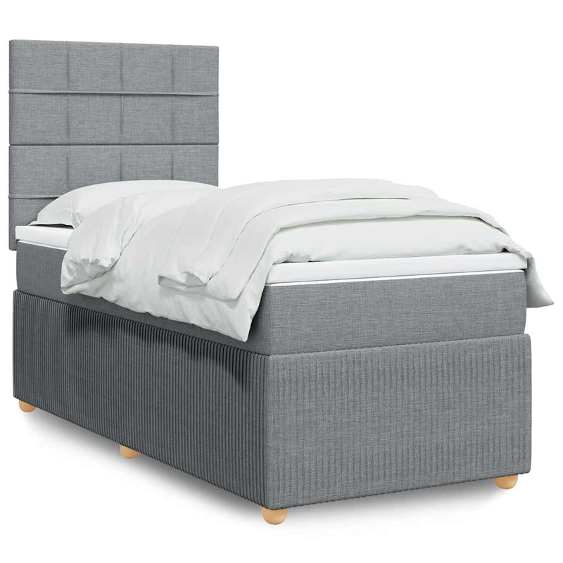 Pat box spring cu saltea, gri deschis, 100x200 cm, textil