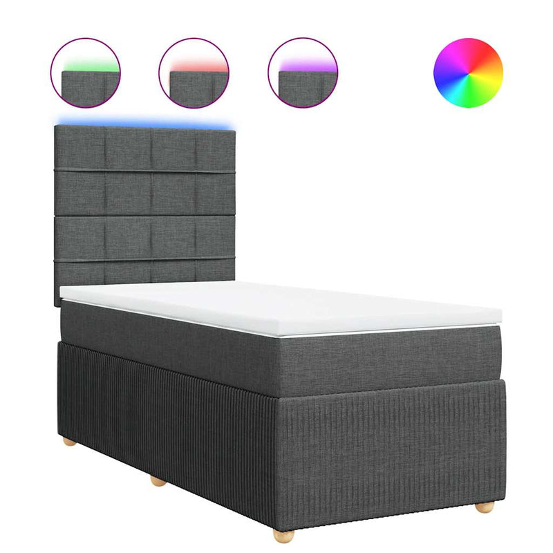Pat box spring cu saltea, gri închis, 100x200 cm, textil