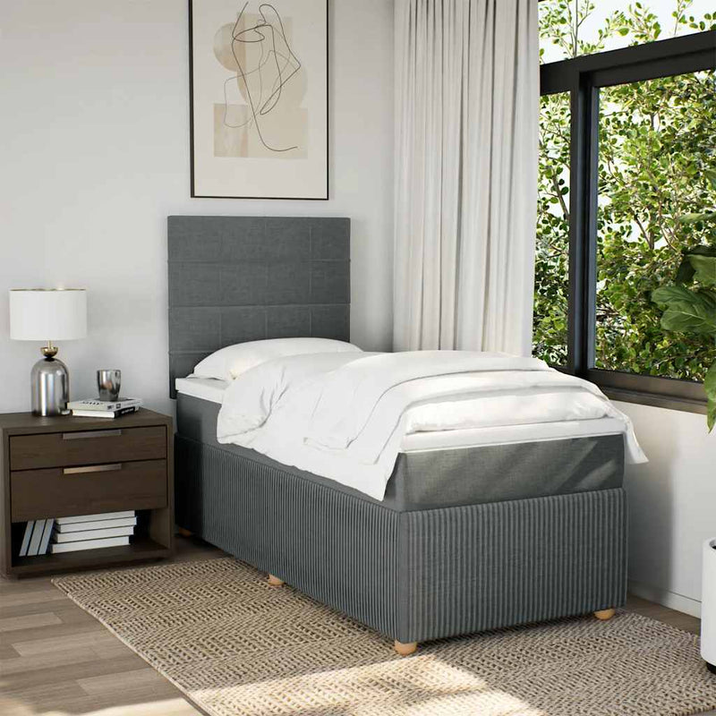 Pat box spring cu saltea, gri închis, 100x200 cm, textil