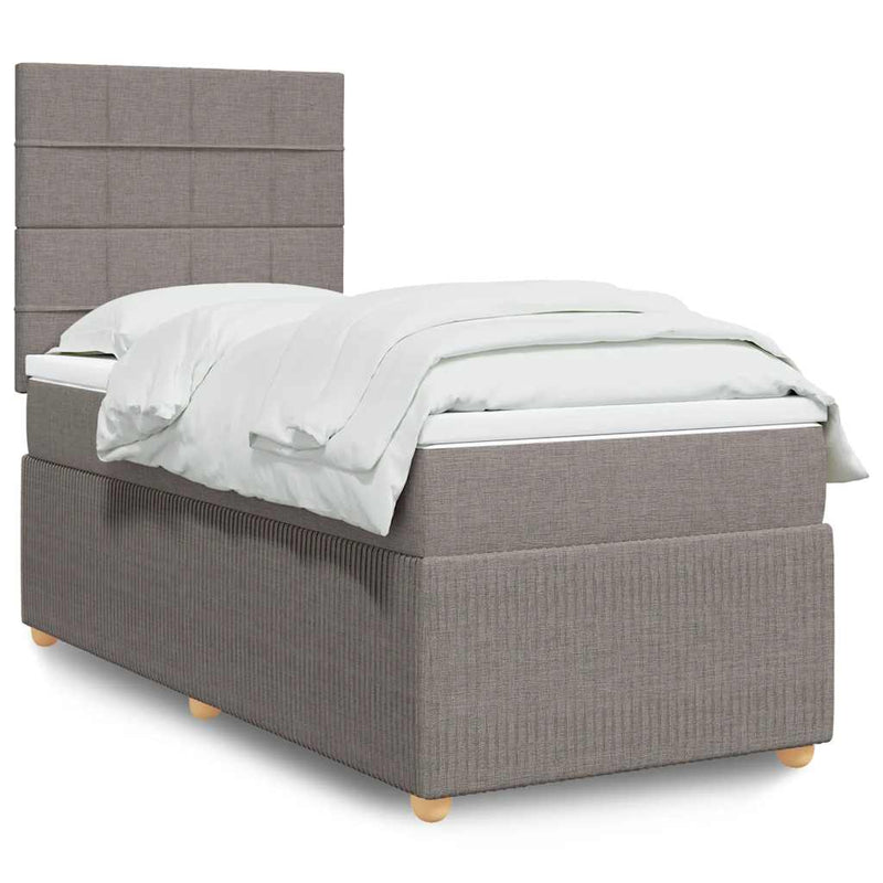 Pat box spring cu saltea, gri taupe, 100x200 cm, textil
