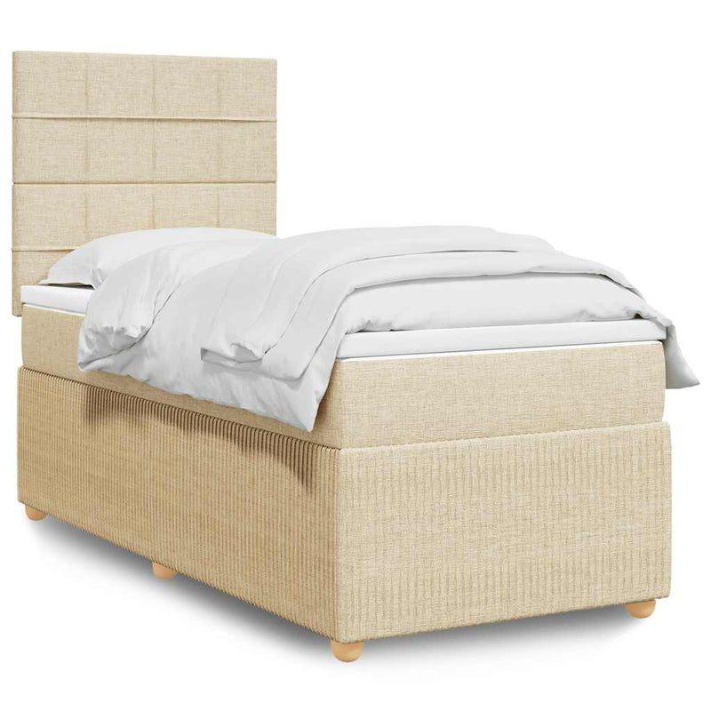 Pat box spring cu saltea, crem, 100x200 cm, textil