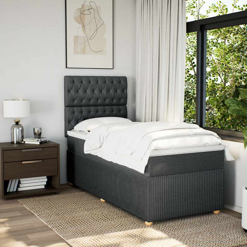 Pat box spring cu saltea, gri închis, 100x200 cm, textil