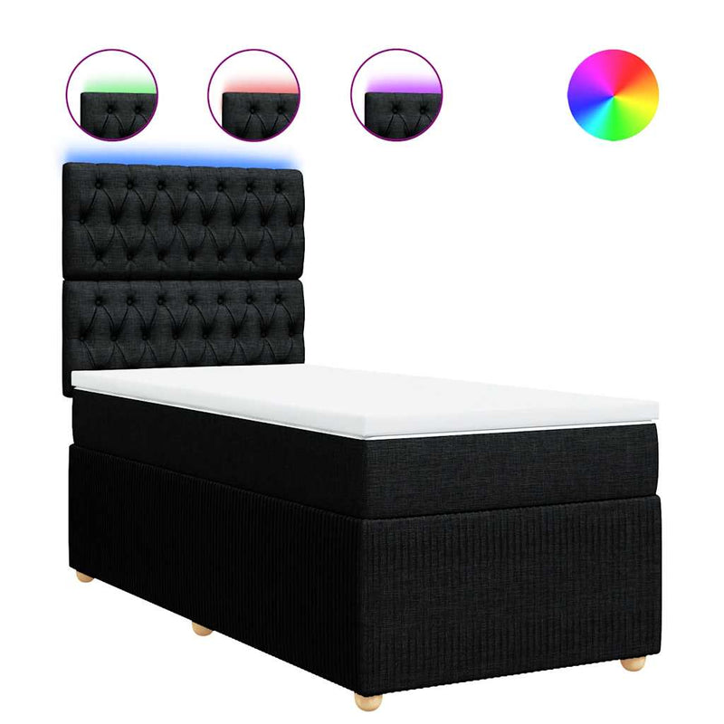 Pat box spring cu saltea, negru, 100x200 cm, textil