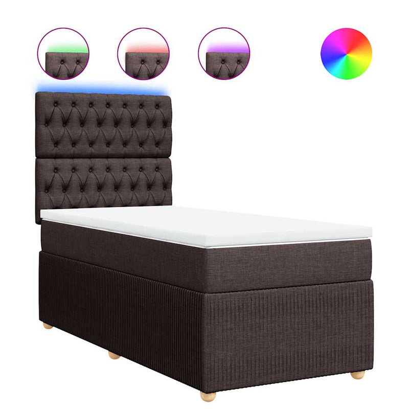 Pat box spring cu saltea, maro închis, 100x200 cm, textil