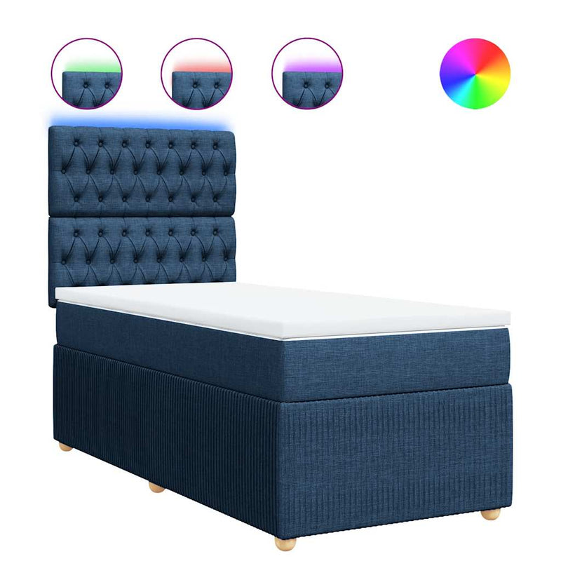 Pat box spring cu saltea, albastru, 100x200 cm, textil