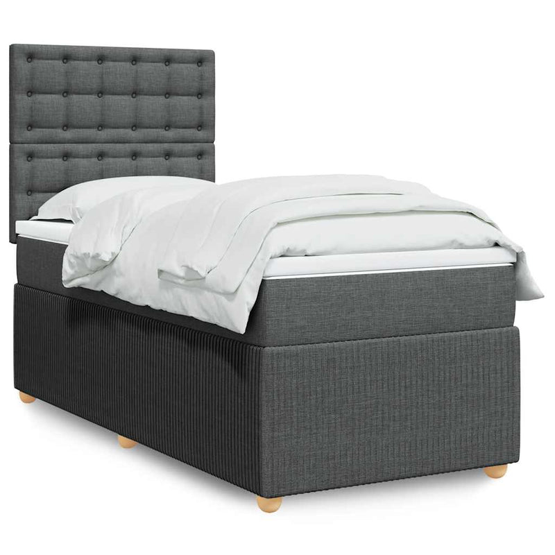 Pat box spring cu saltea, gri închis, 100x200 cm, textil
