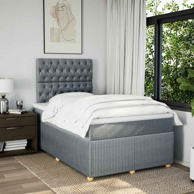 Pat box spring cu saltea, gri deschis, 120x190 cm, textil