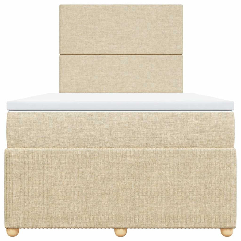 Pat box spring cu saltea, crem, 120x200 cm, textil