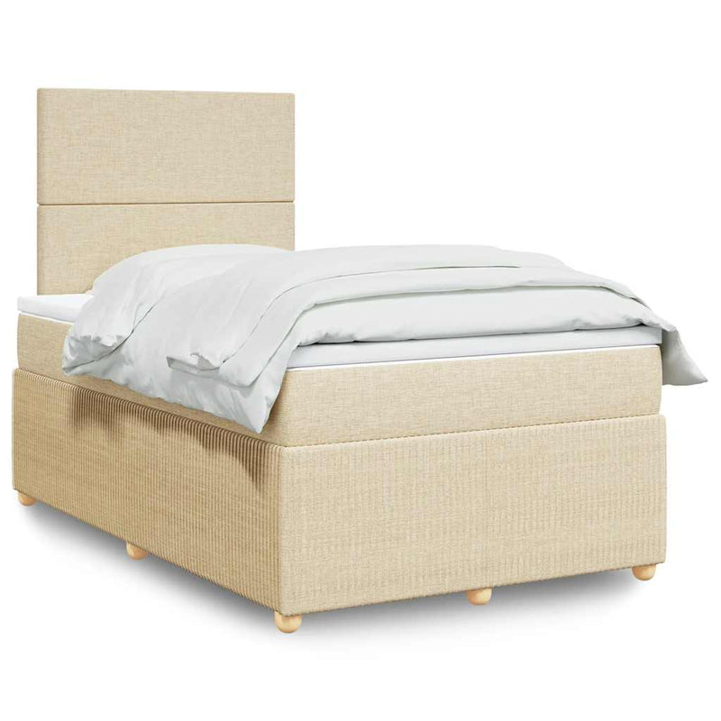 Pat box spring cu saltea, crem, 120x200 cm, textil