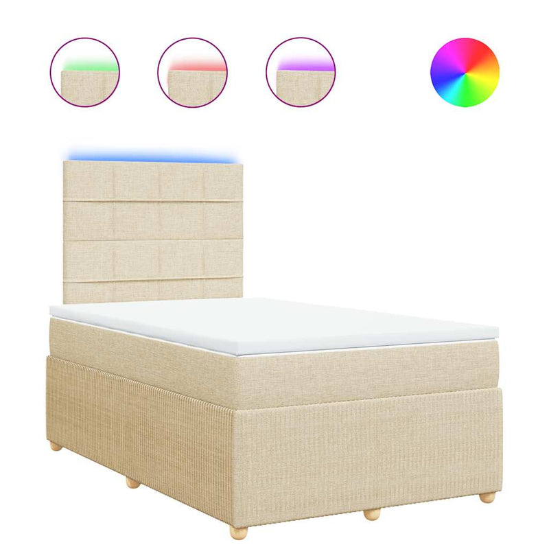 Pat box spring cu saltea, crem, 120x200 cm, textil