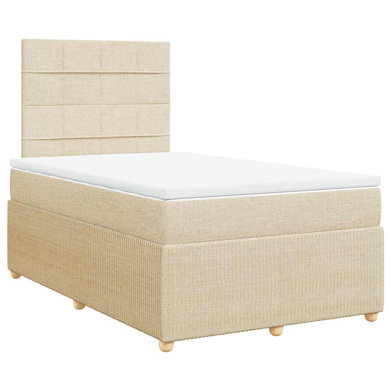 Pat box spring cu saltea, crem, 120x200 cm, textil