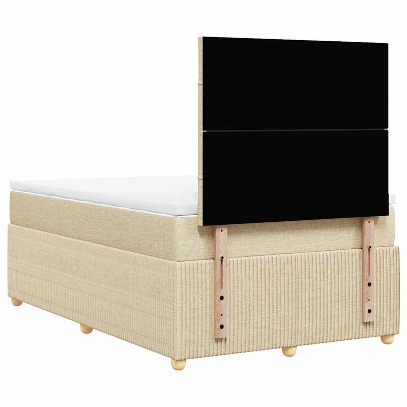 Pat box spring cu saltea, crem, 120x200 cm, textil
