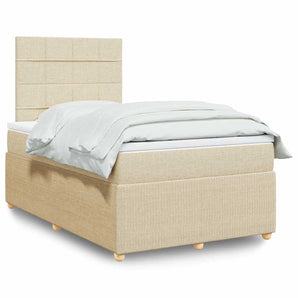 Pat box spring cu saltea, crem, 120x200 cm, textil