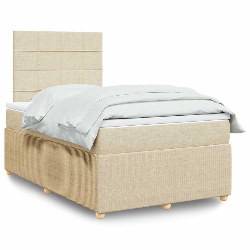 Pat box spring cu saltea, crem, 120x200 cm, textil