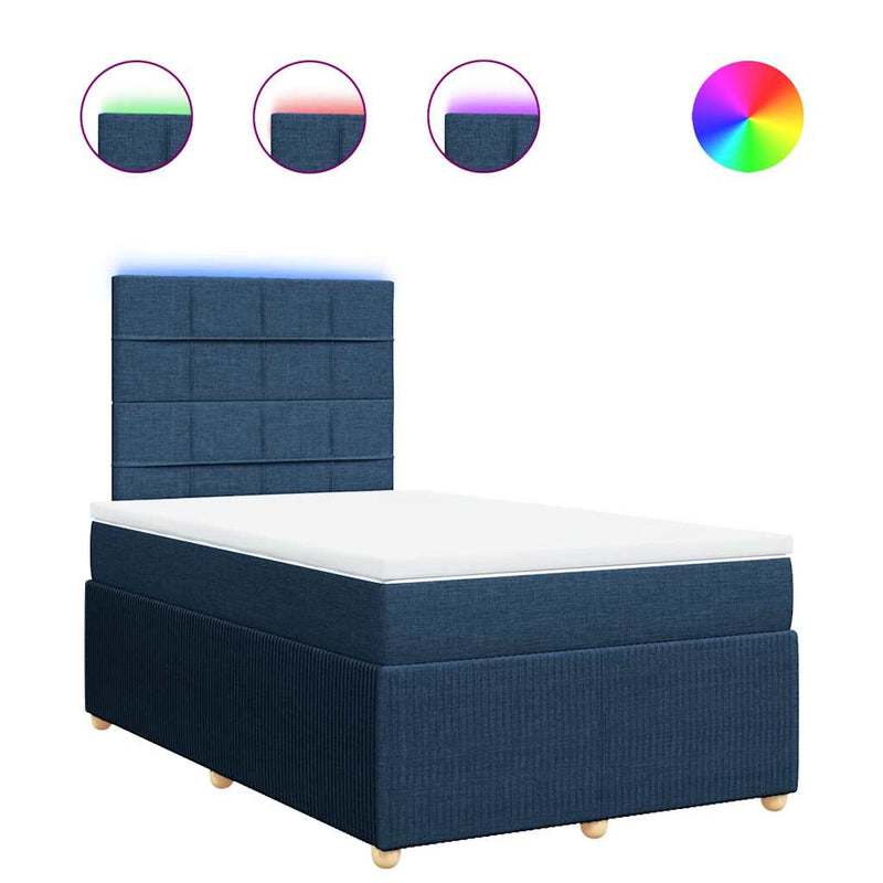 Pat box spring cu saltea, albastru, 120x200 cm, textil