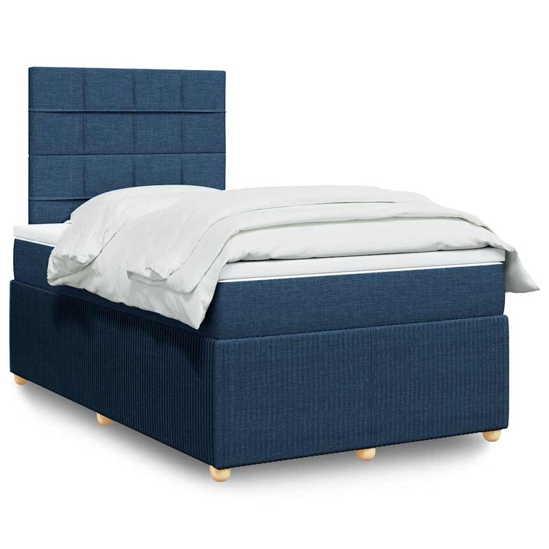 Pat box spring cu saltea, albastru, 120x200 cm, textil