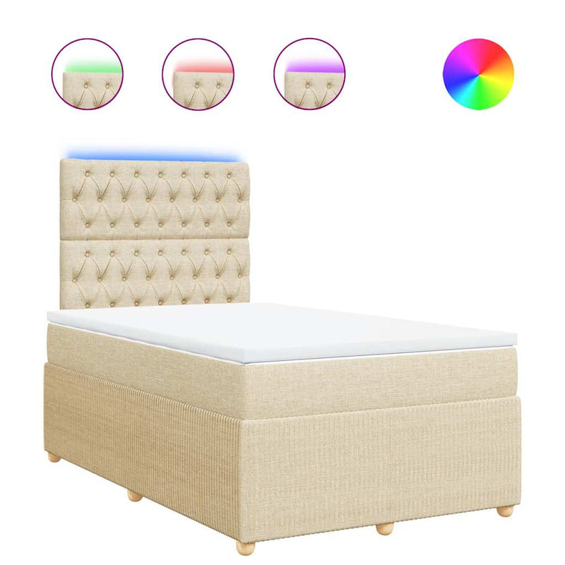 Pat box spring cu saltea, crem, 120x200 cm, textil