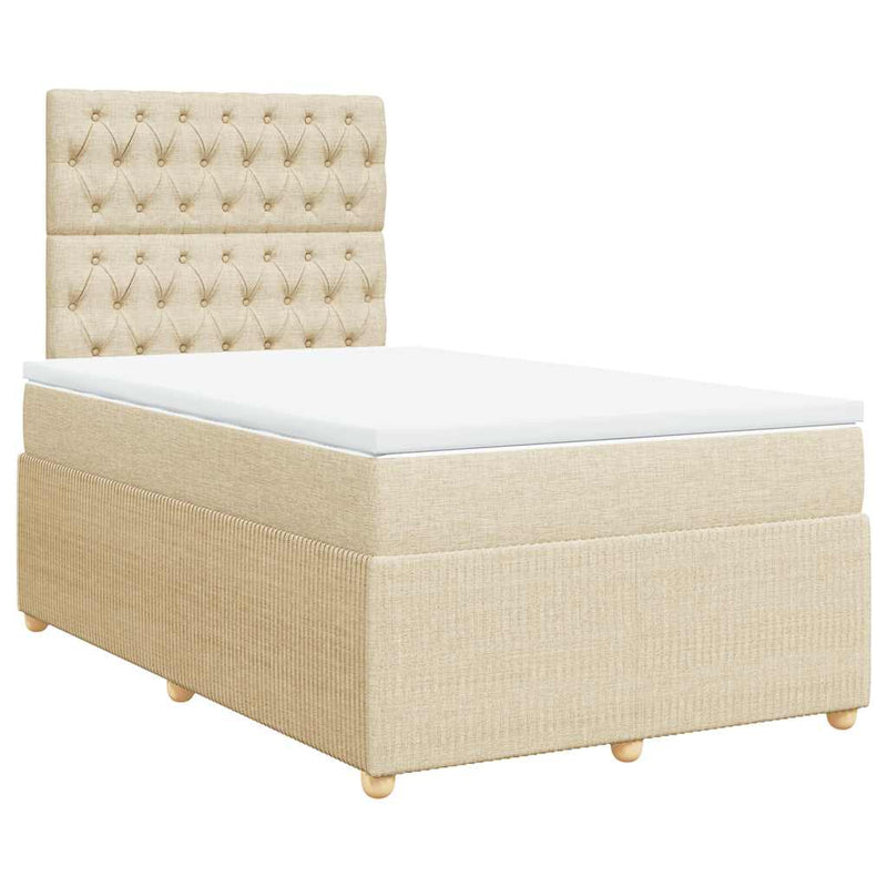 Pat box spring cu saltea, crem, 120x200 cm, textil