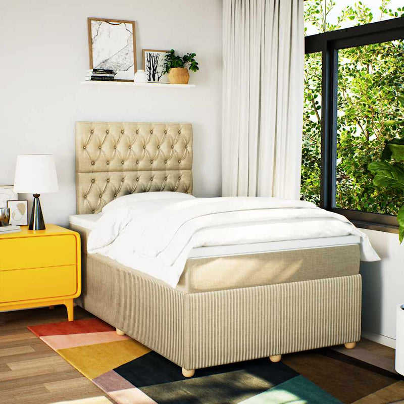 Pat box spring cu saltea, crem, 120x200 cm, textil