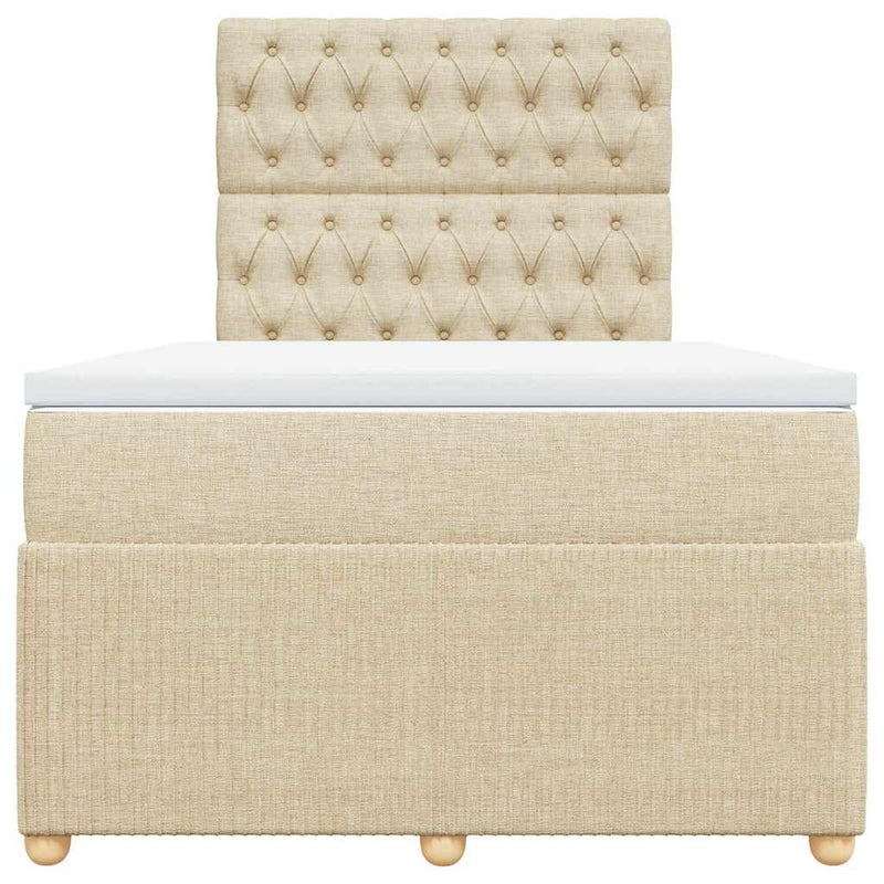 Pat box spring cu saltea, crem, 120x200 cm, textil