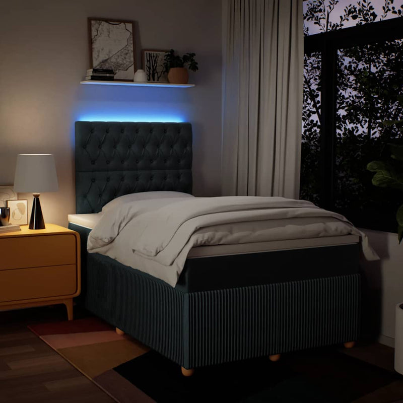 Pat box spring cu saltea, albastru, 120x200 cm, textil