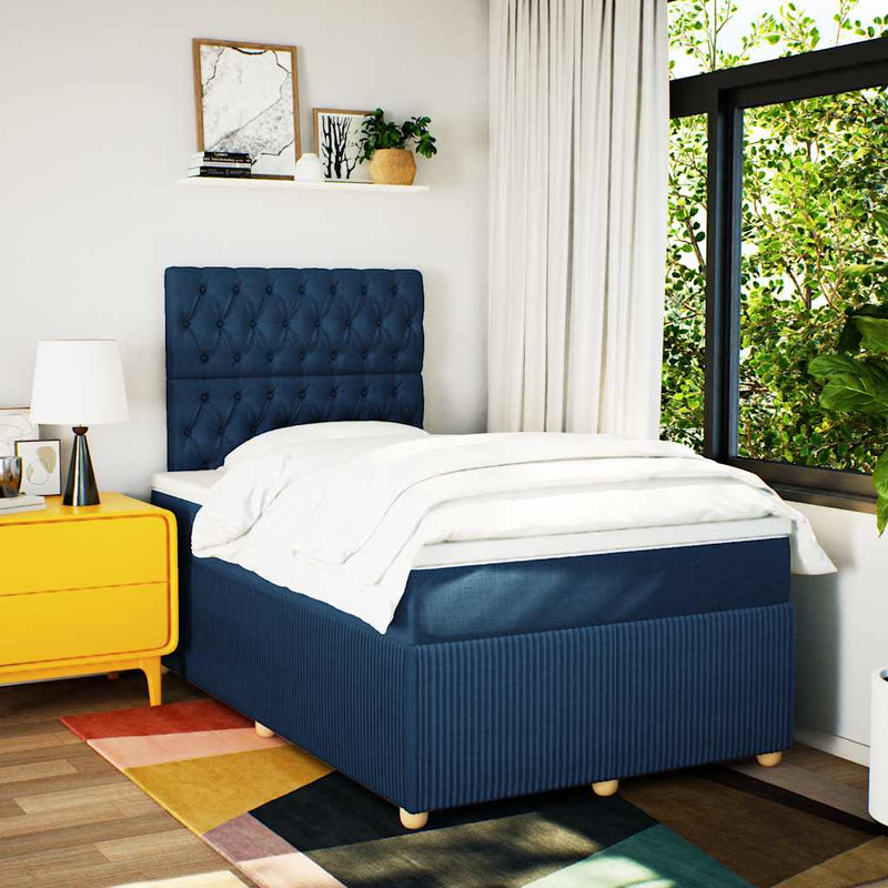 Pat box spring cu saltea, albastru, 120x200 cm, textil