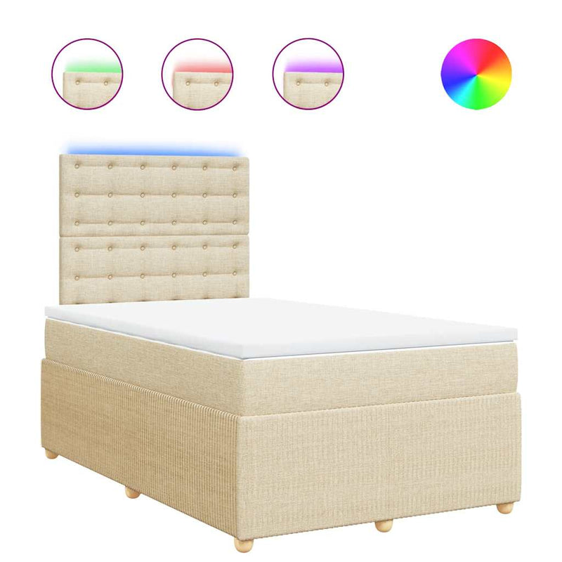 Pat box spring cu saltea, crem, 120x200 cm, textil