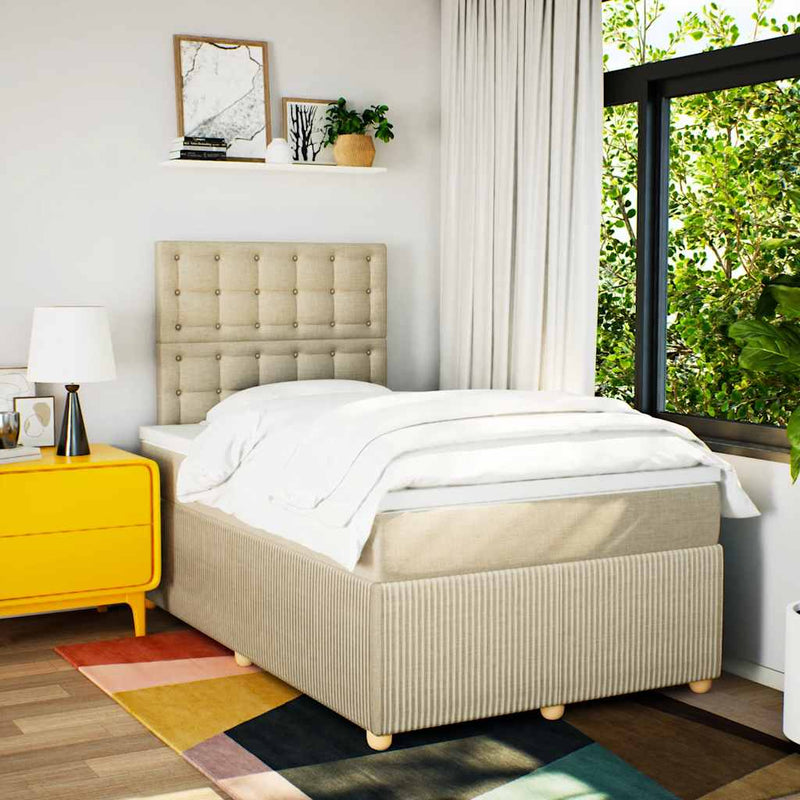 Pat box spring cu saltea, crem, 120x200 cm, textil