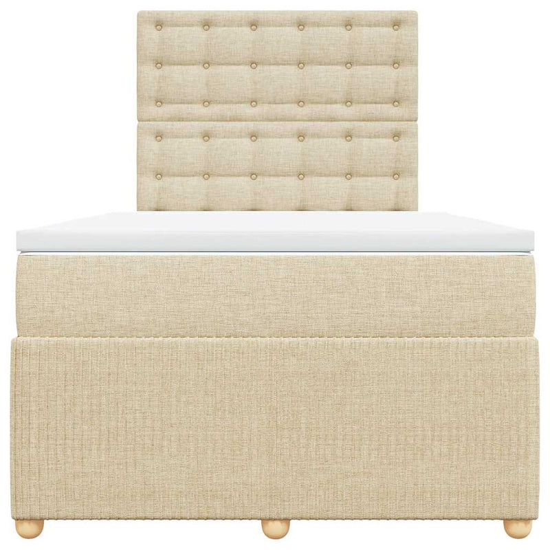 Pat box spring cu saltea, crem, 120x200 cm, textil