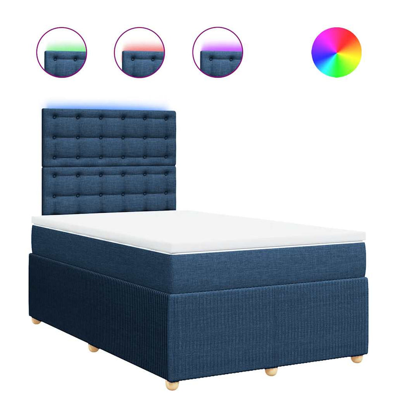 Pat box spring cu saltea, albastru, 120x200 cm, textil