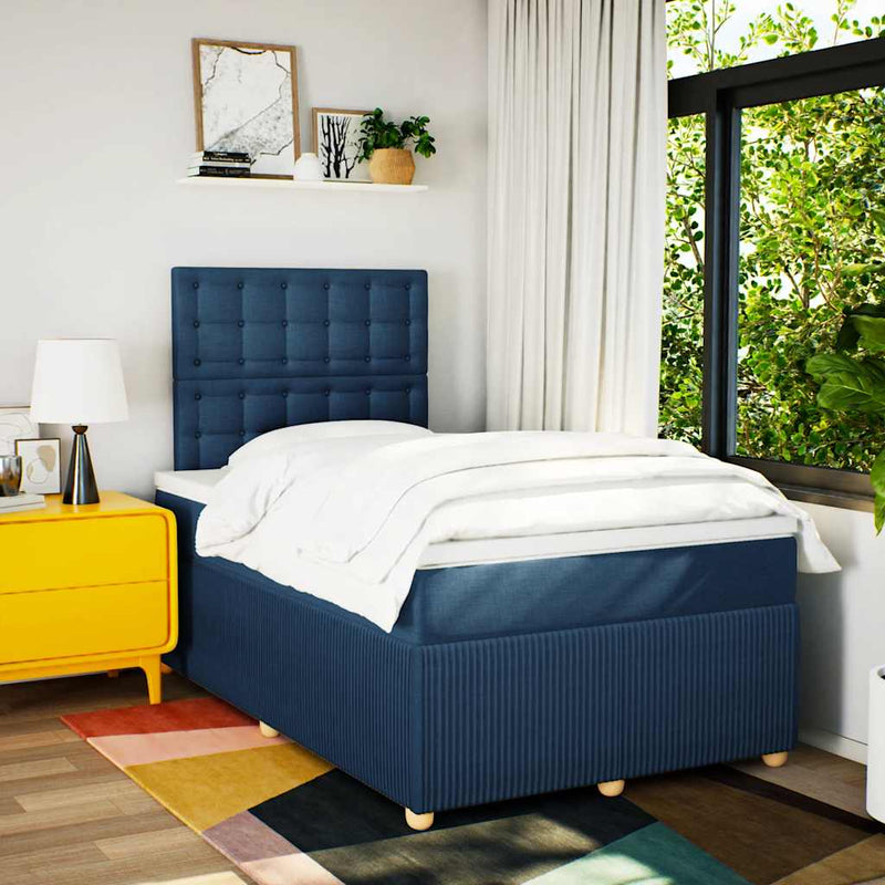 Pat box spring cu saltea, albastru, 120x200 cm, textil