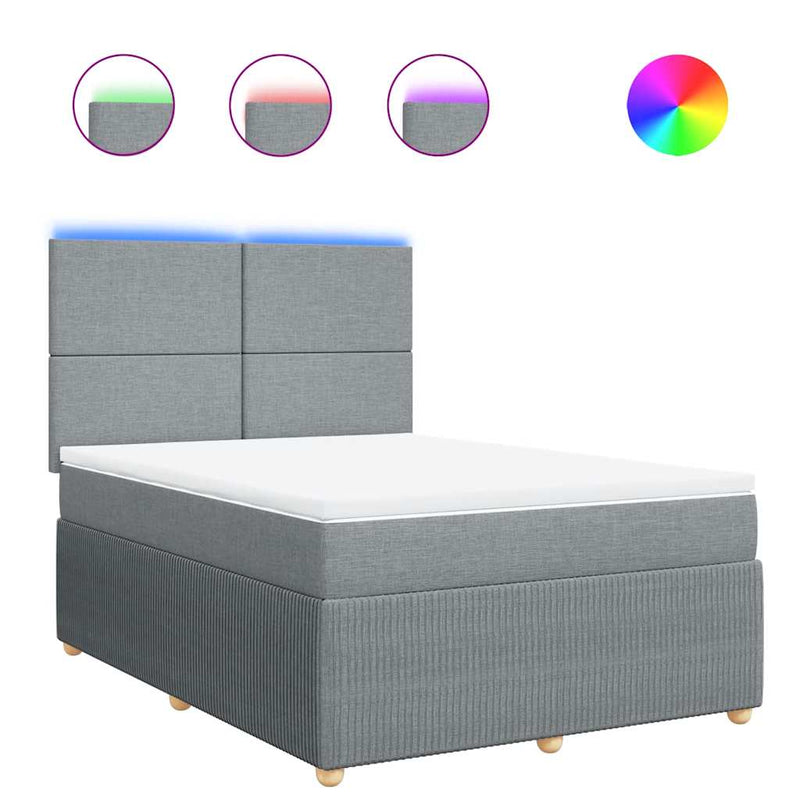 Pat box spring cu saltea, gri deschis, 140x190 cm, textil