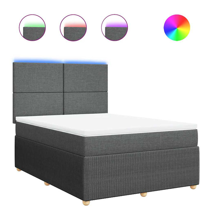 Pat box spring cu saltea, gri închis, 140x190 cm, textil