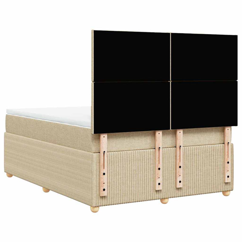 Pat box spring cu saltea, crem, 140x200 cm, textil